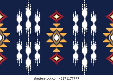 Seamless pattern, traditional ethnic pattern on blue background, aztec abstract vector pattern design for