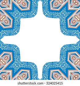 Seamless pattern traditional frame. Portuguese tiles, mosaics, ceramics. Ethnic paisley ornament. Design for wallpaper, pattern fills, web page background,surface textures, fabric, stock vector