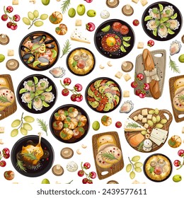 Seamless pattern of traditional French cuisine. hand drawing. Vector