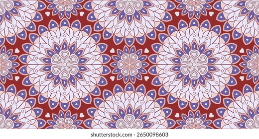 Seamless pattern with traditional Indian floral ornament for fabric swatch or wrapping paper. Vector abstract kaleidoscopic background