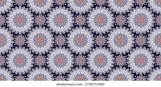Padrão contínuo com ornamento floral indiano tradicional para amostra de tecido ou papel de embrulho. Fundo caleidoscópico abstrato vetorial