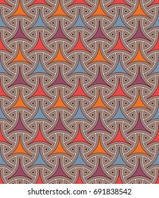 Seamless pattern with traditional japanese ornament. Three pronged blocks tessellation. Repeated interlocking figures. Bishamon armor motif. Sashiko embroidery. Vector abstract background