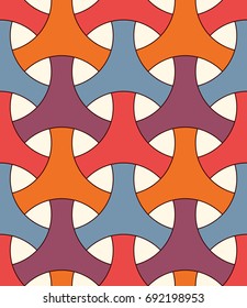 Seamless pattern with traditional japanese ornament. Three pronged blocks tessellation. Repeated interlocking figures. Bishamon armor motif. Sashiko embroidery. Vector abstract background