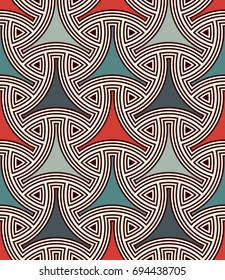 Seamless pattern with traditional japanese ornament. Three pronged blocks tessellation. Repeated interlocking figures. Bishamon armor motif. Sashiko embroidery. Vector abstract background