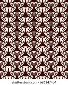 Seamless pattern with traditional japanese ornament. Three pronged blocks tessellation. Repeated interlocking figures. Bishamon armor motif. Sashiko embroidery. Vector abstract background