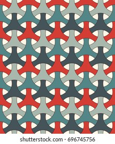 Seamless pattern with traditional japanese ornament. Three pronged blocks tessellation. Repeated interlocking figures. Bishamon armor motif. Sashiko embroidery. Vector abstract background