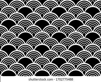 Seamless pattern of traditional Japanese "sea wave" pattern. Ornament with arcs. Scale. Design for cards, fabrics, Wallpapers and backgrounds.