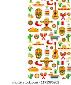 Seamless pattern with traditional Mexican attributes on black backgrounds