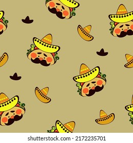 Seamless pattern traditional Mexican food, doodle sketch style vector illustration on white background. 
