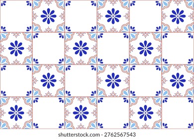Seamless Pattern With Traditional Mexican Talavera Tiles. Vector Background With Geometric Ornaments. 