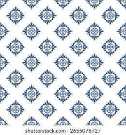 Patrón sin fisuras del ornamento tradicional en colores azules y blancos. Fondo de Vector para textiles, tela, lino, papel. Patrón floral. Fondo de pantalla de Antiguas en el estilo eslavo. fondo