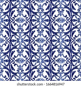 Seamless pattern. Traditional ornament. Fashionable blue is a classic color. Damask Wallpaper, fabric, packaging, tiles