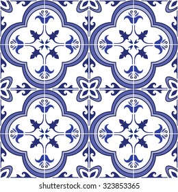 Seamless pattern. Traditional ornate portuguese tiles azulejos. Abstract background. Vector illustration, eps, added to swatch palette.