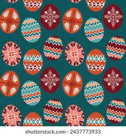  Seamless pattern of traditional  painted Easter eggs