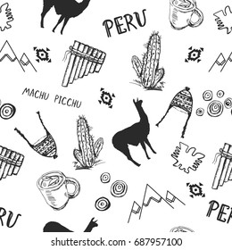 Seamless pattern with traditional Peruvian signs and symbols