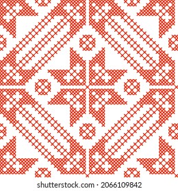 seamless pattern traditional Russian pattern red cross embroidery vector