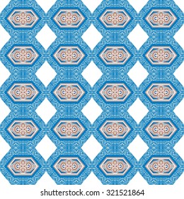 Seamless pattern traditional style. Portuguese tiles, mosaics, ceramics. Ethnic paisley ornament. Design for wallpaper, pattern fills, web page background,surface textures, fabric, stock vector