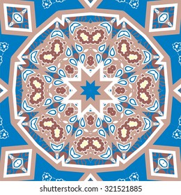  Seamless pattern traditional style. Portuguese tiles, mosaics, ceramics. Ethnic paisley ornament. Design for wallpaper, pattern fills, web page background,surface textures, fabric, stock vector