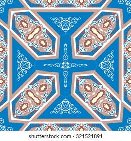  Seamless pattern traditional style. Portuguese tiles, mosaics, ceramics. Ethnic paisley ornament. Design for wallpaper, pattern fills, web page background,surface textures, fabric, stock vector