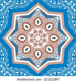  Seamless pattern traditional style. Portuguese tiles, mosaics, ceramics. Ethnic paisley ornament. Design for wallpaper, pattern fills, web page background,surface textures, fabric, stock vector