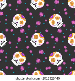 Seamless pattern with traditional sugar Mexican skull. Day of the dead skull. Vector illustration