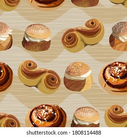 Seamless pattern from traditional Swedish pastries.