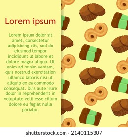 Seamless pattern with traditional swedish sweets. Chokladboll, lussekatt, dammsugare and pepparkakor ginger cookies. Vector illustration in the cartoon style.