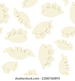 Patrón sin foco de la comida tradicional polaca varenyky pierogi sobre el fondo blanco.