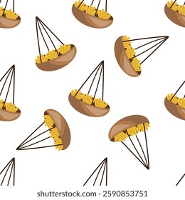 Seamless pattern with traditional Vietnamese carrying baskets in flat style on white background