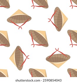 Seamless pattern with traditional Vietnamese conical hats on white background