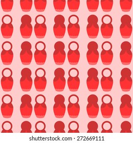 Seamless pattern with a traditionally Russian national red matryoshka on a pale pink background