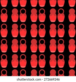 Seamless pattern with a traditionally Russian national red matryoshka on a black background