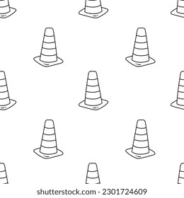 Seamless pattern with traffic cone hand drawn doodle outline vector