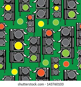 seamless pattern traffic light on green background
