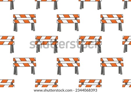 Seamless pattern with traffic road block barrier with orange and white diagonal stripes doodle vector