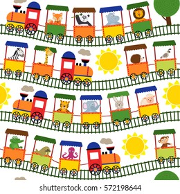 seamless pattern train with animals - vector illustration, eps

