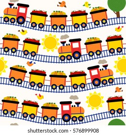 seamless pattern train with fruits - vector illustration, eps
