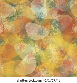 Seamless pattern. Translucent four-sided shapes arranged in a random order. Background of the spots. Gray, yellow, green, white.