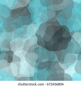 Seamless pattern. Translucent patches are located in the mess. Fashionable camouflage. Blue, gray.