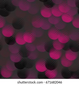 Seamless pattern. Translucent shapes of eccentric circles arranged in a random order. Gray, and pink tones.