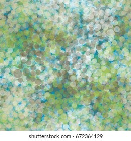 Seamless pattern. Translucent small circles arranged in a random order. The Boke. Blue, green, gray-brown, beige.