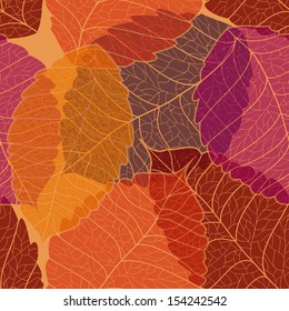 Seamless pattern of transparent autumn leaves