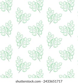 Seamless pattern transparent branches with green leaves. For postcard, card, invitation, poster, banner template lettering typography. Seasons Greetings. Vector illustration.