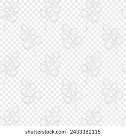 Seamless pattern transparent branches with leaves. For postcard, card, invitation, poster, banner template lettering typography. Seasons Greetings. Vector illustration.