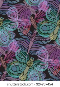 Seamless pattern with transparent butterflies on a dark background for your creativity