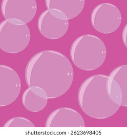 A seamless pattern of transparent clear bubbles with reflections on a colorful background.