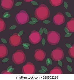 Seamless pattern with transparent flowers on black background. Vector illustration.
