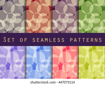Seamless pattern of transparent geometric shapes. A set of abstract designs. Vector illustration.
