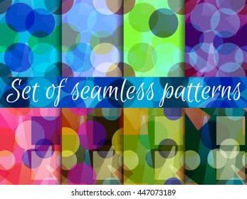 Seamless pattern of transparent geometric shapes. A set of abstract designs. Vector illustration.