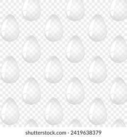 Huevos transparentes de vidrio sin patrón. Para postales, tarjetas, invitaciones, afiches, tipografía con carteles de plantilla. Ilustración vectorial.